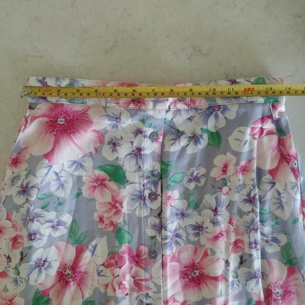 Vintage long button down midi maxi skirt purple pink and green floral Medium - Picture 10 of 14